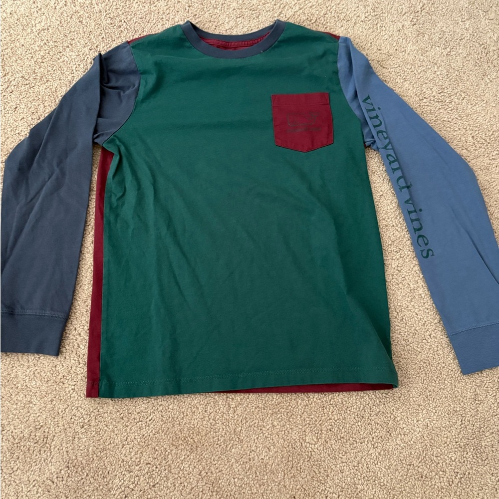 Vineyard Vines Green and Blue Long Sleeve Tee